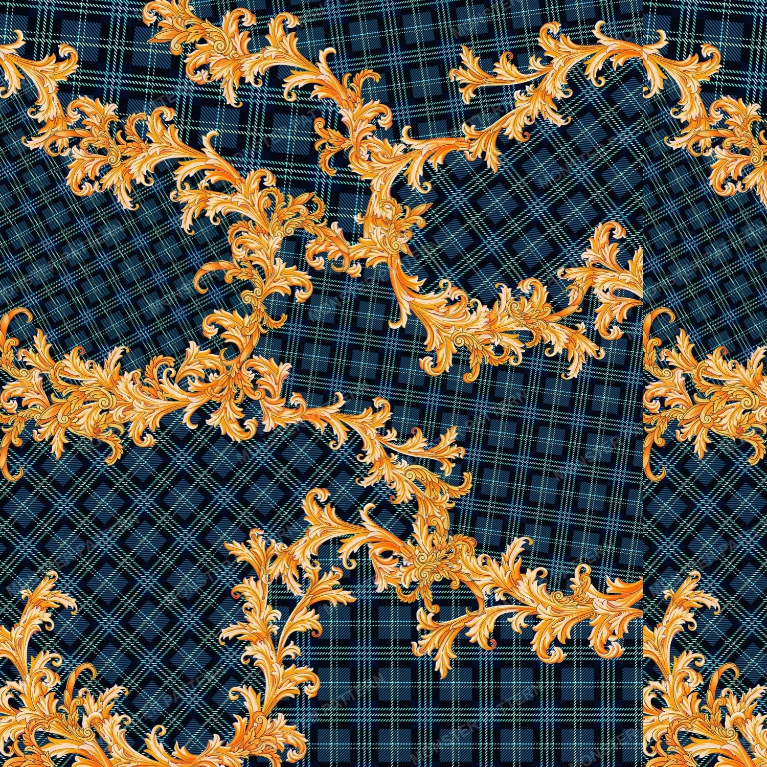 Baroque Plaid Repeat — original textile pattern for botanical licensing