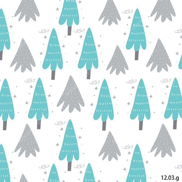 Green and Gray Trees Pattern — original textile pattern for nursery licensing