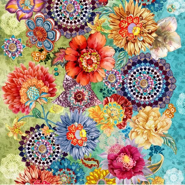 Colorful Floral Mandala Pattern — original textile pattern for floral licensing