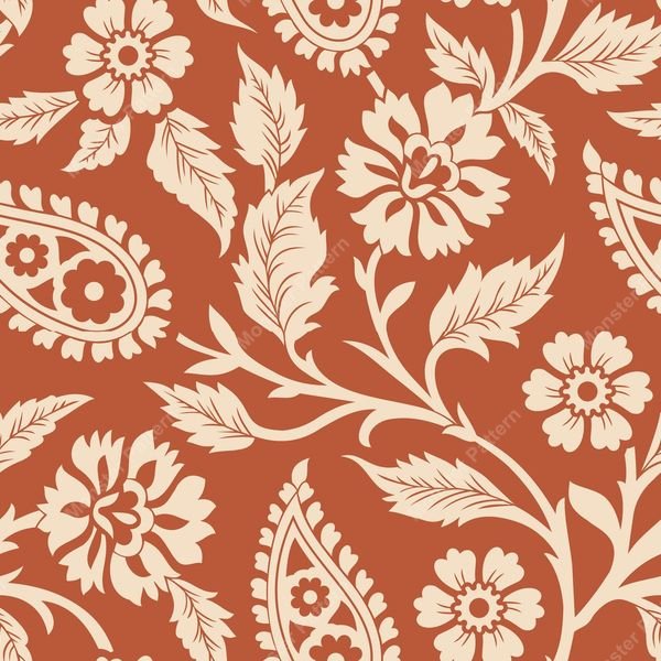 Red Floral Paisley Repeat — original textile pattern for botanical licensing