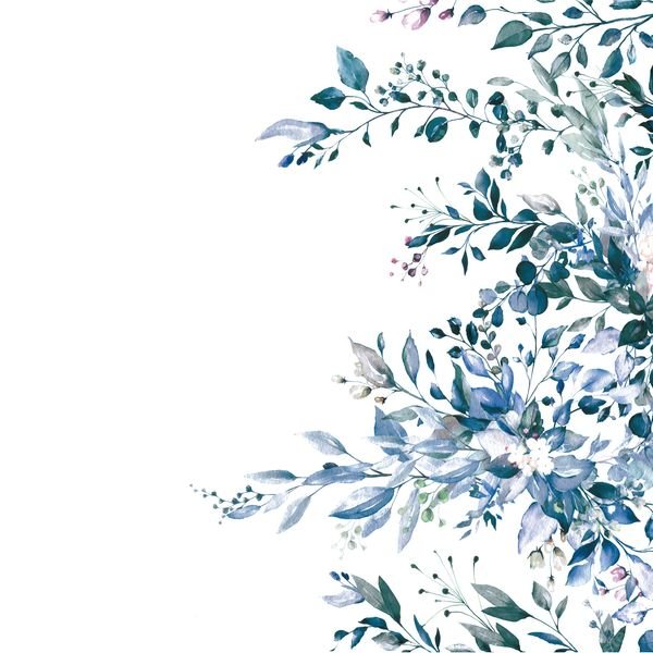 Blue Watercolor Floral Border — original textile pattern for floral licensing