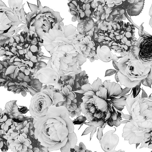 Monochrome Floral Repeat — original textile pattern for floral licensing