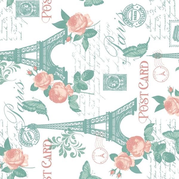 Paris Postcard Floral Pattern — original textile pattern for floral licensing
