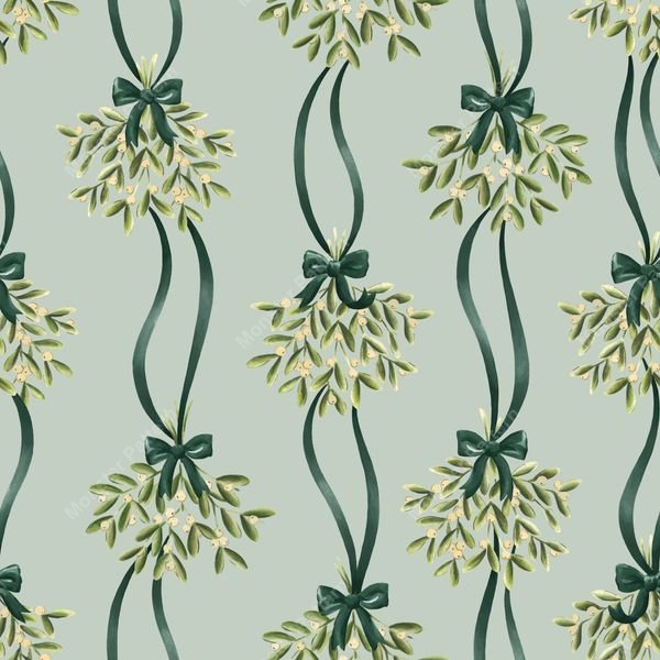 Mistletoe Ribbon Pattern — original textile pattern for tabletop licensing