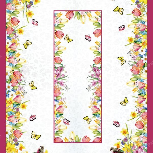 Floral Border with Butterflies — original textile pattern for nursery licensing