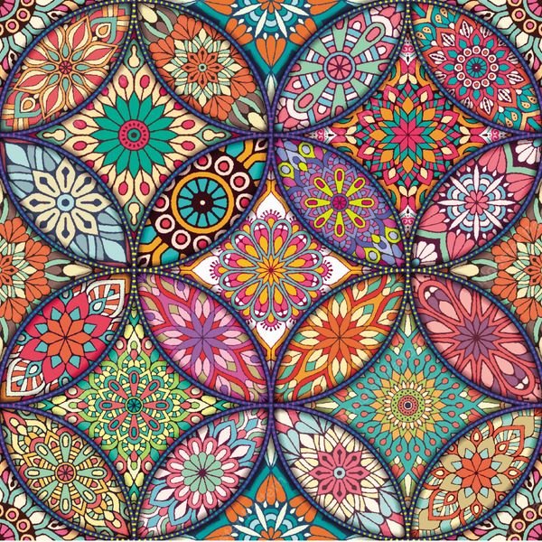 Colorful Mandala Patchwork — original textile pattern for floral licensing