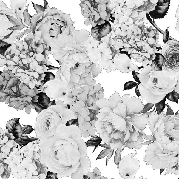 Monochrome Floral Repeat — original textile pattern for floral licensing