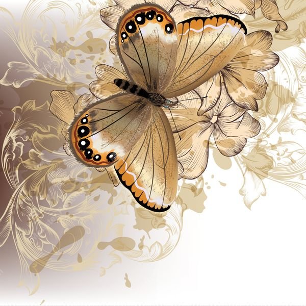 Butterfly and Floral Motif — original textile pattern for nursery licensing