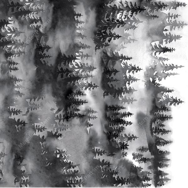 Ink Wash Forest Pattern — original textile pattern for botanical licensing