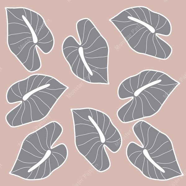 Blue leaves on pink — original textile pattern for botanical licensing