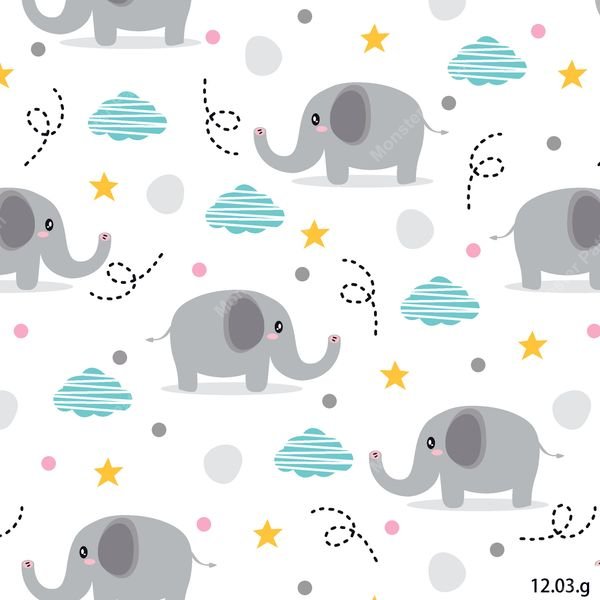 Cute Elephant Repeat Pattern — original textile pattern for nursery licensing