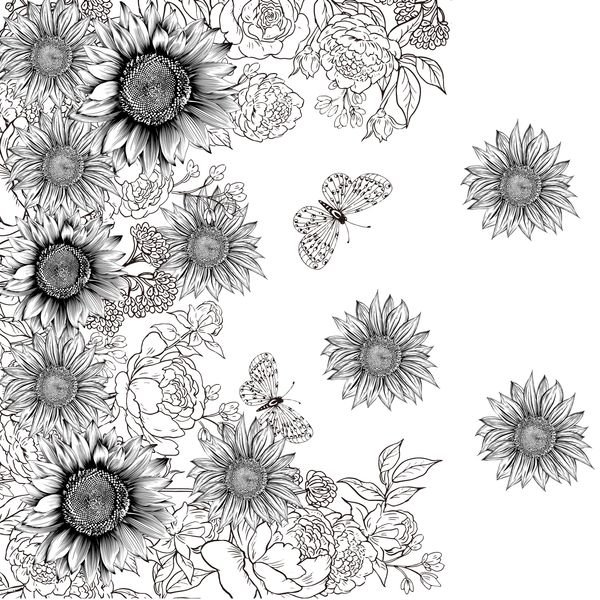 Sunflower and Butterfly Pattern — original textile pattern for nursery licensing