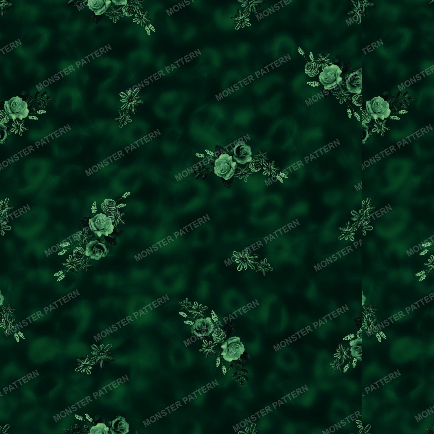 Dark Green Floral Repeat — original textile pattern for floral licensing