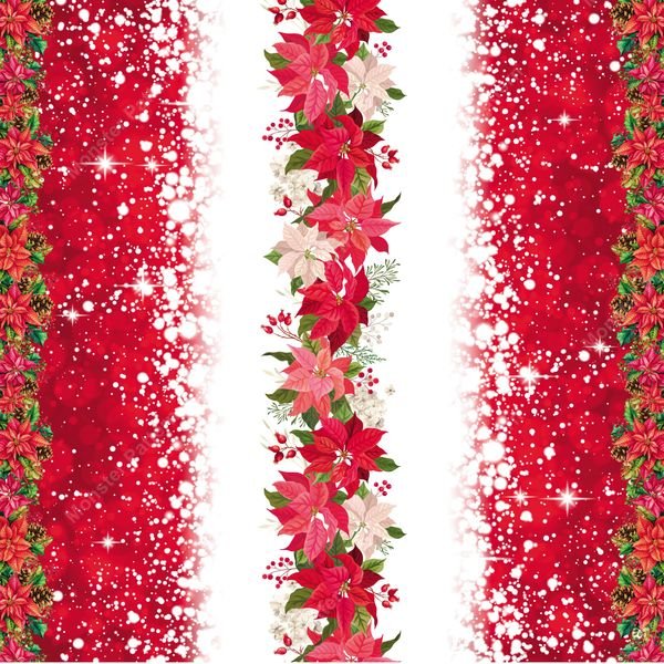 Red Poinsettia Vertical Stripe — original textile pattern for floral licensing