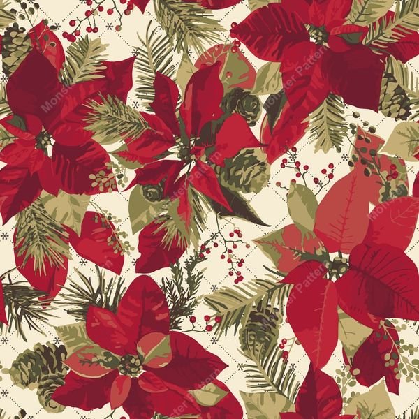 Red Poinsettia Holiday Pattern — original textile pattern for tabletop licensing