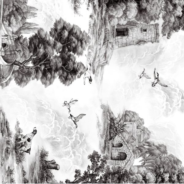 Black and White Landscape Repeat — original textile pattern for lifestyle licensing