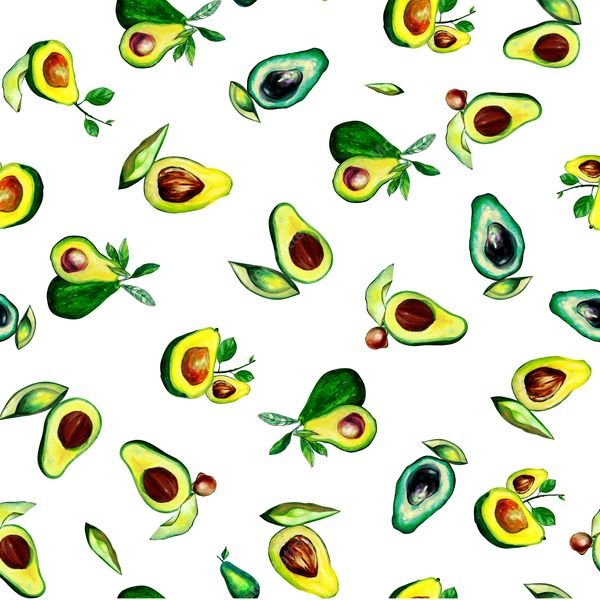 Avocado Watercolor Pattern — original textile pattern for botanical licensing