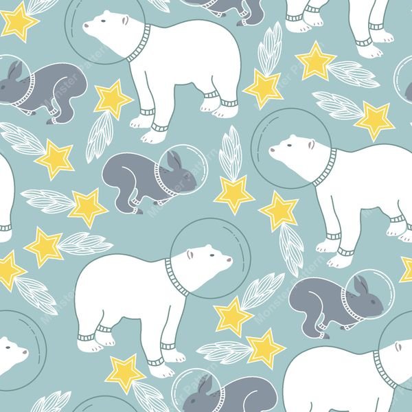 Space Animals Pattern — original textile pattern for nursery licensing