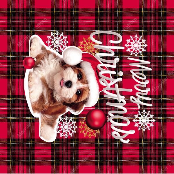 Christmas Puppy Plaid — original textile pattern for tabletop licensing