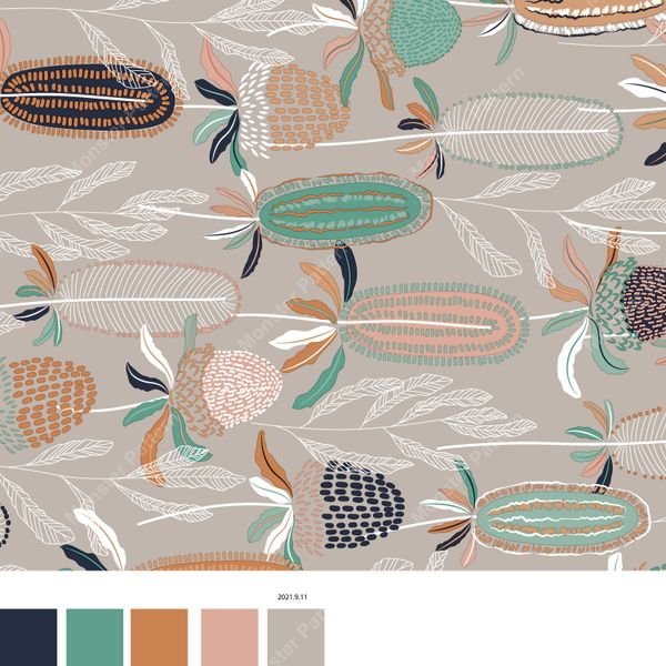 Botanical Seed Pods Pattern — original textile pattern for botanical licensing