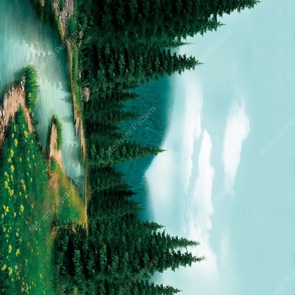 Forest Lake Landscape — original textile pattern for botanical licensing