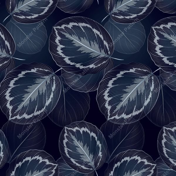 Dark Blue Leaf Pattern — original textile pattern for botanical licensing