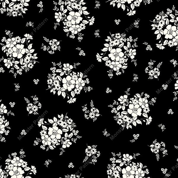 Black and White Floral Repeat — original textile pattern for floral licensing