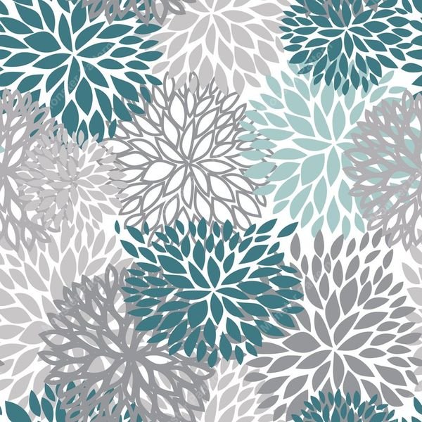 Teal and Gray Floral Repeat — original textile pattern for floral licensing