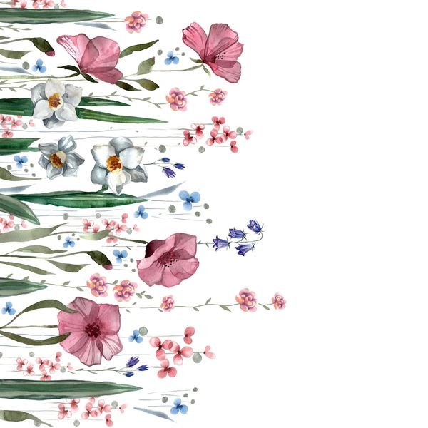 Watercolor Floral Border — original textile pattern for floral licensing