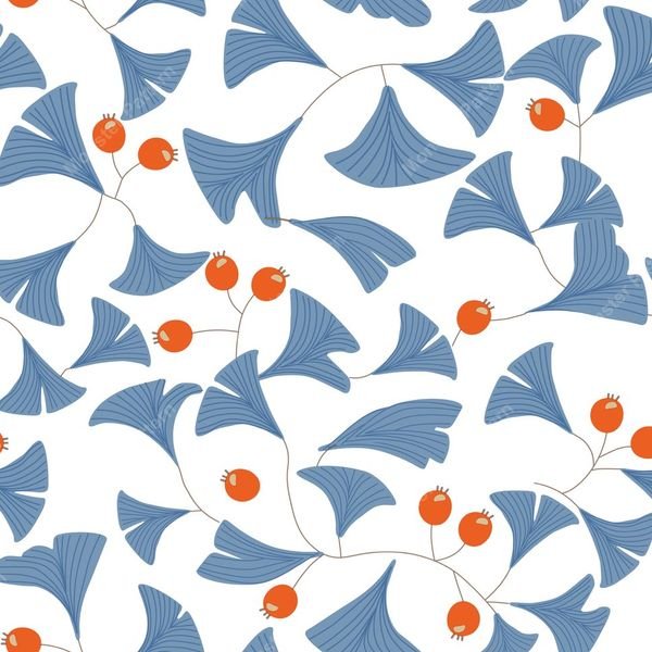 Blue Ginkgo Berry Pattern — original textile pattern for botanical licensing