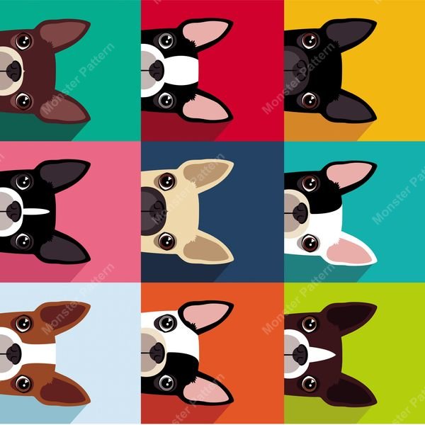 Dog Faces Grid Pattern — original textile pattern for nursery licensing