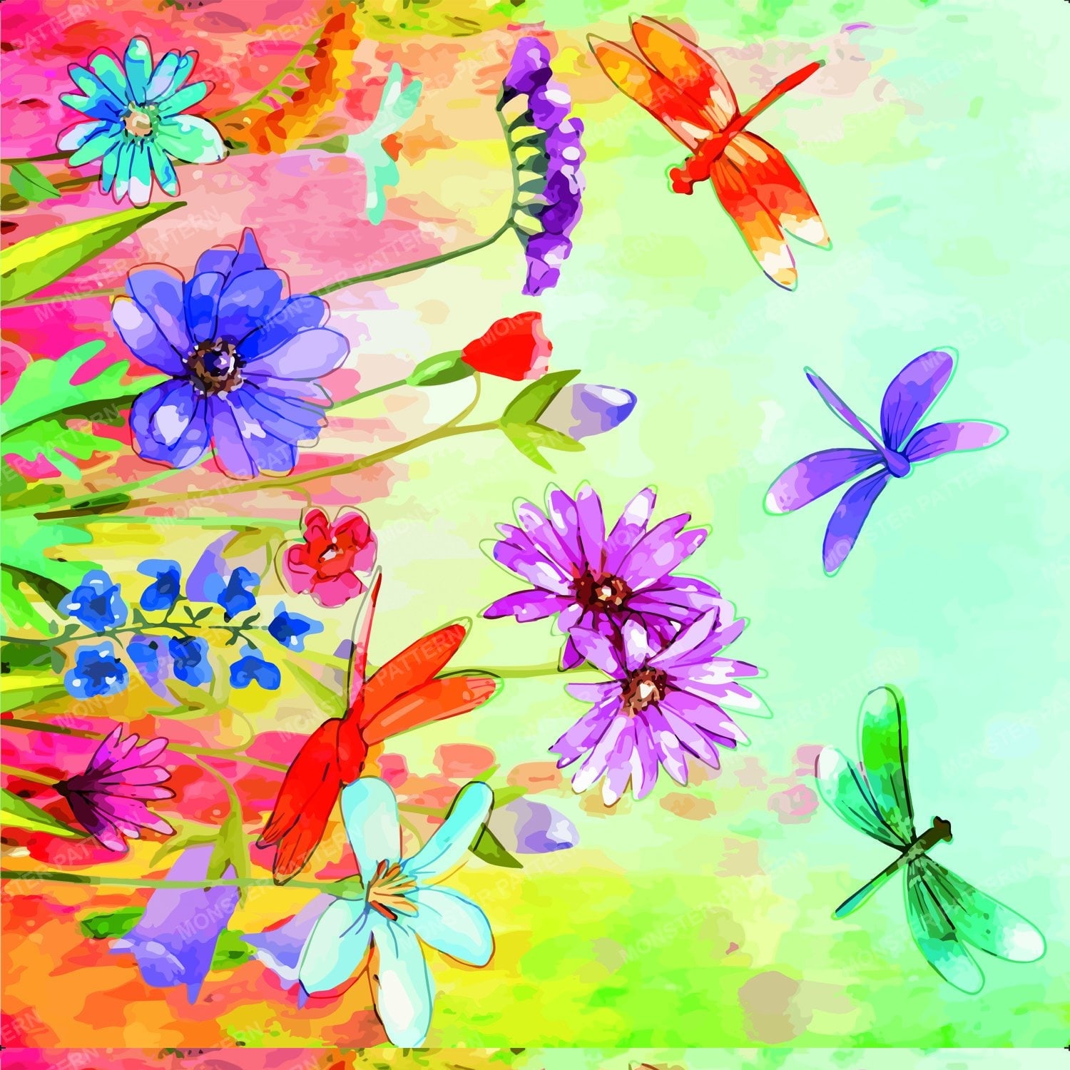 Colorful Floral Insect Pattern — original textile pattern for nursery licensing