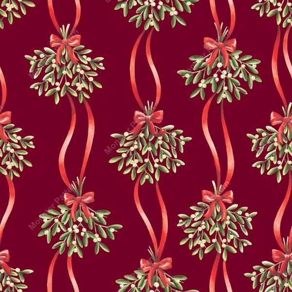 Mistletoe & Ribbon Pattern — original textile pattern for tabletop licensing