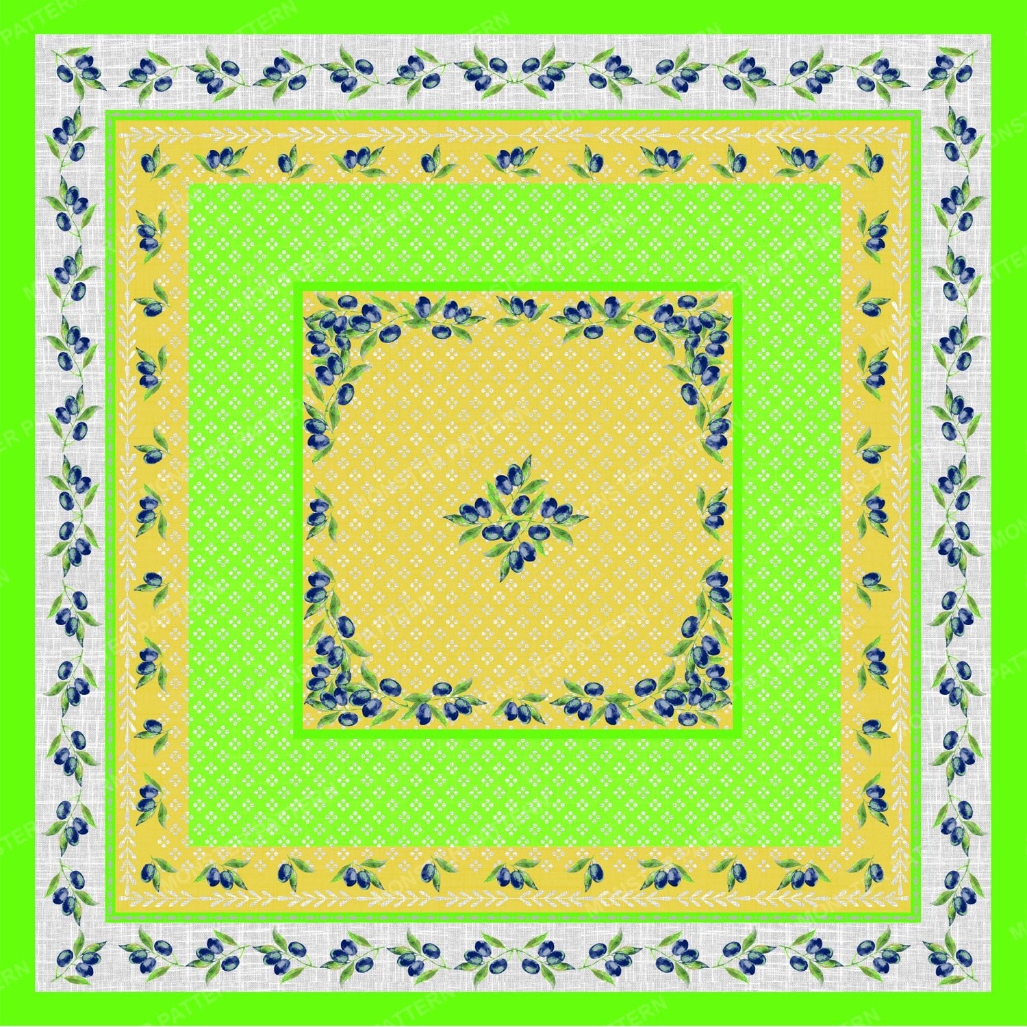 Olive Branch Border Pattern — original textile pattern for botanical licensing