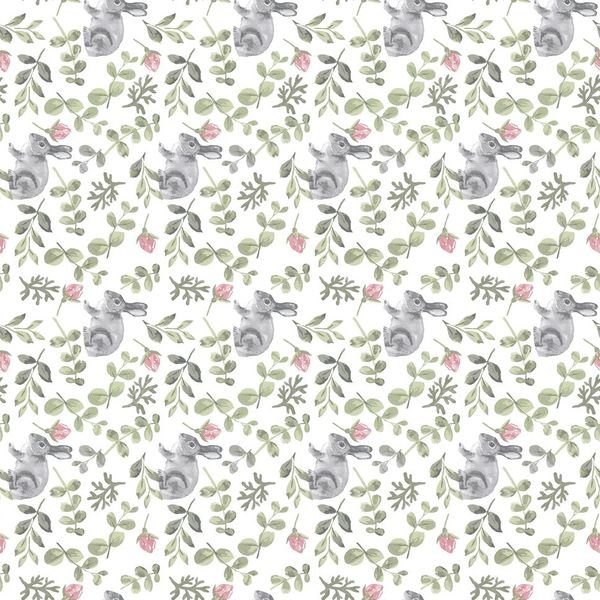 Watercolor Floral Bunny Pattern — original textile pattern for nursery licensing