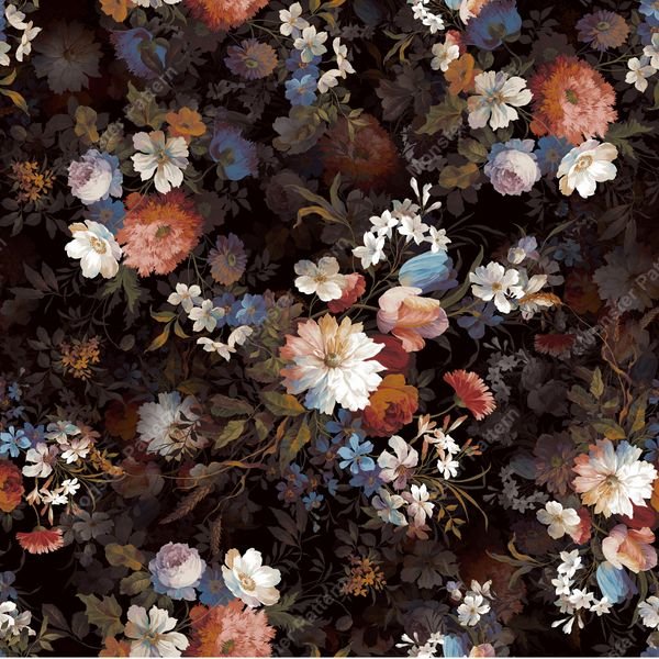 Dark Floral Repeat Pattern — original textile pattern for floral licensing