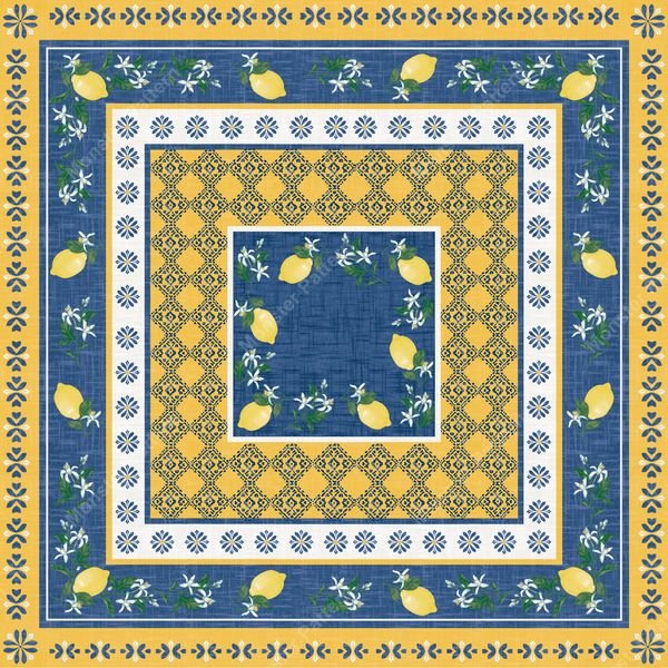 Lemon Floral Border Pattern — original textile pattern for floral licensing