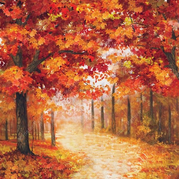 Autumn Forest Path — original textile pattern for botanical licensing