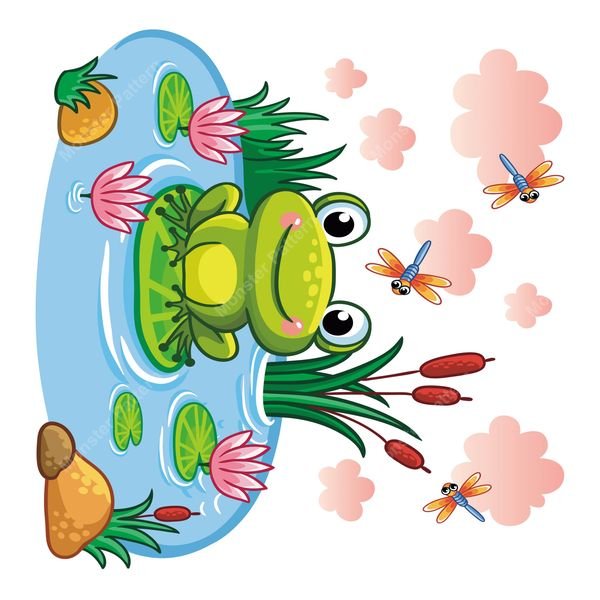 Frog Pond Scene — original textile pattern for lifestyle licensing