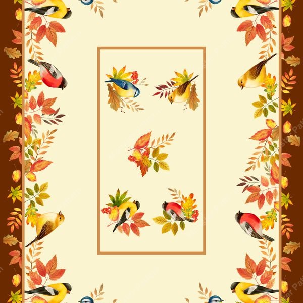 Autumn Birds and Leaves — original textile pattern for floral licensing