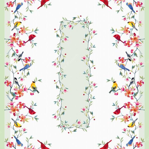 Birds and Floral Border — original textile pattern for floral licensing