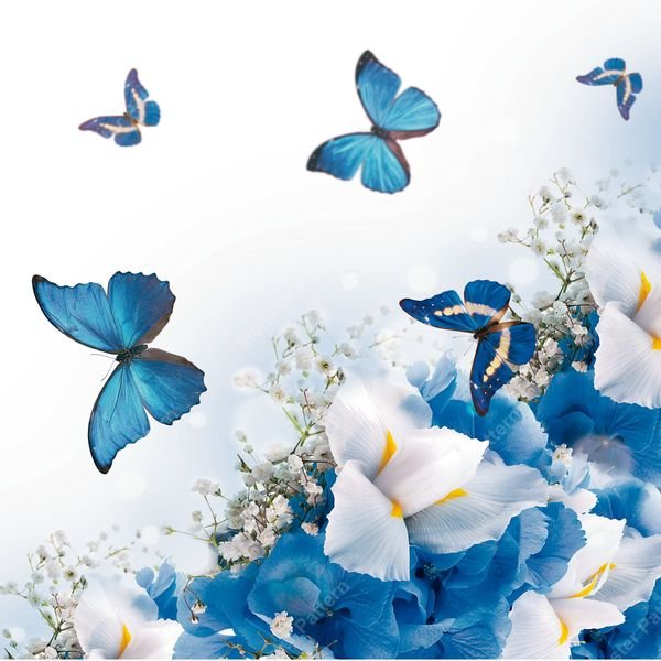 Blue Butterflies and Flowers — original textile pattern for nursery licensing