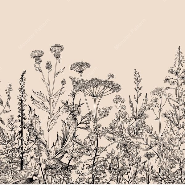Wildflower Field Repeat — original textile pattern for botanical licensing