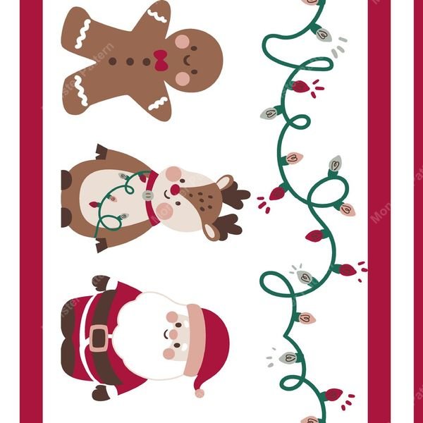 Christmas Characters Vertical Stripe — original textile pattern for tabletop licensing