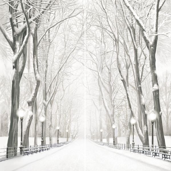 Snowy Park Pathway — original textile pattern for botanical licensing