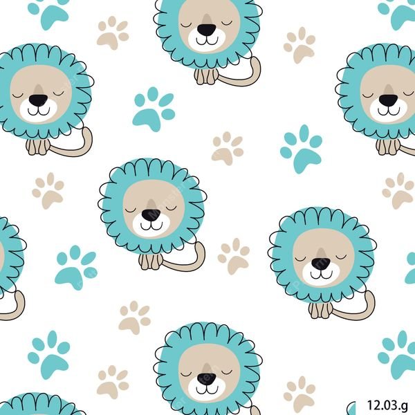 Cute Lion Repeat Pattern — original textile pattern for nursery licensing