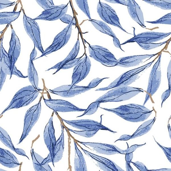 Blue Leaf Branch Pattern — original textile pattern for botanical licensing
