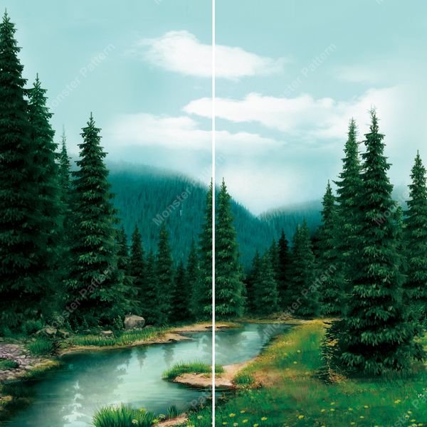 Forest Stream Landscape — original textile pattern for botanical licensing