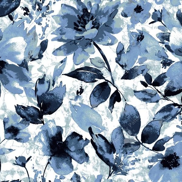 Blue Watercolor Floral Repeat — original textile pattern for floral licensing