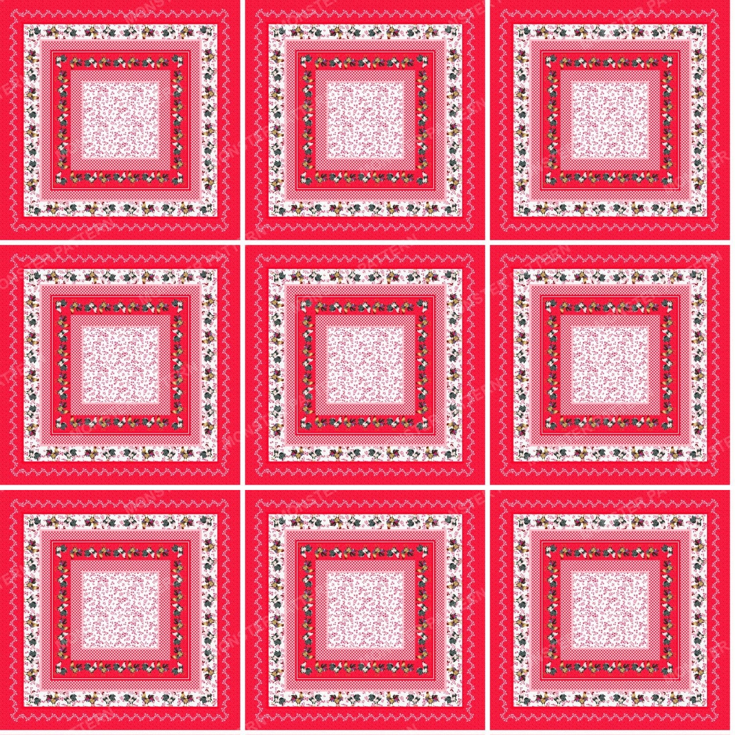 Red Floral Patchwork Repeat — original textile pattern for floral licensing